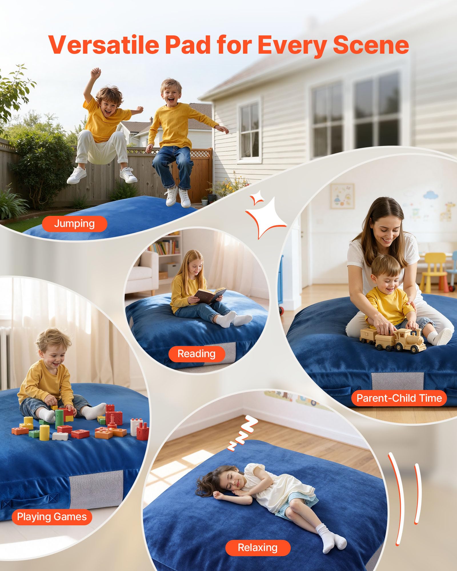 VEVOR Almohadilla de choque para niños, almohadilla sensorial con bloques de espuma y funda lavable, alfombrilla de almohada grande y suave, equipo sensorial de habitación para niños que saltan