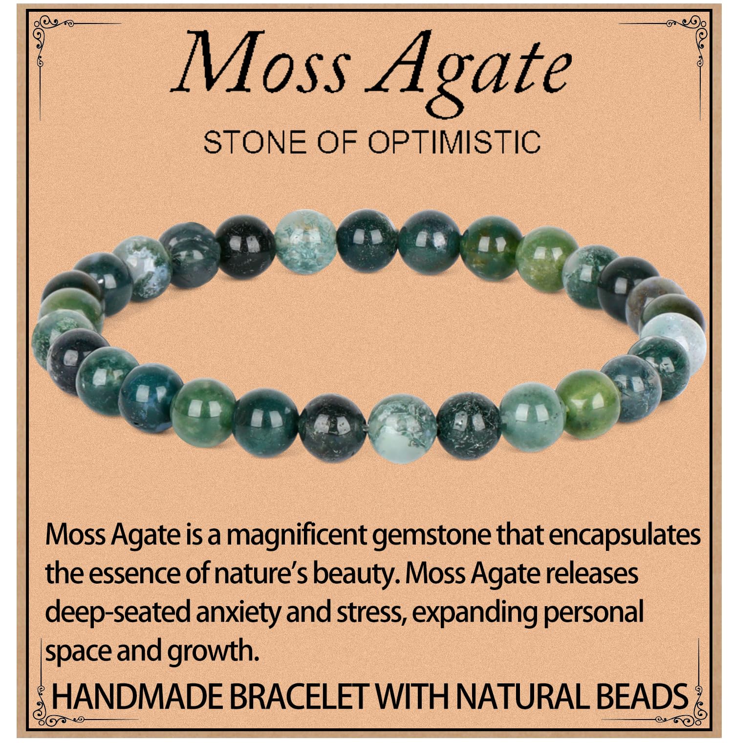 LPBeadsHandmade Natural Gemstone Stretch Elastic Bracelet Healing Crystal Round Stone Beads Jewelry Gifts for Women Men