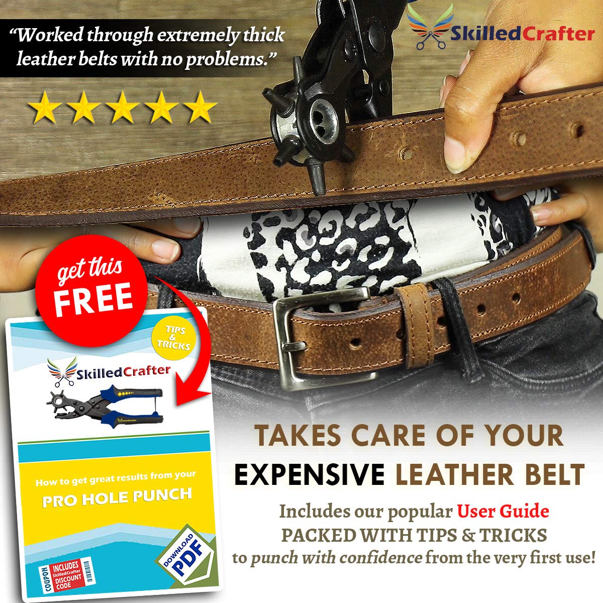 Leather Hole Punch & Belt Hole Puncher Easily Punches Perfect Round