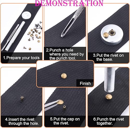 Miniatura 5 de 200 juegos de remaches de cuero, remaches de doble tapa de 0.236 pulgadas, remaches tubulares de metal, remaches de cuero para tela, collar de