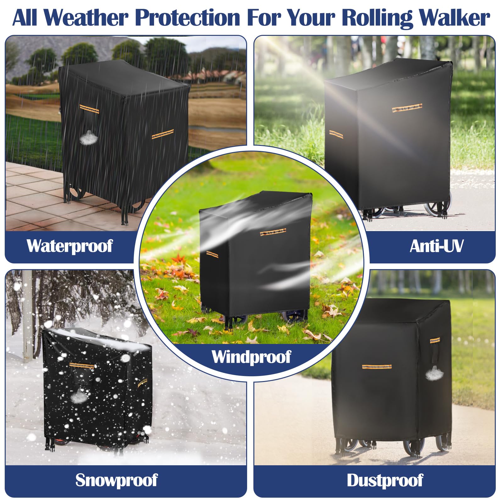 Rollator Cover Waterproof,Heavy Duty 420D Covers for Rollator Walker Universal 4-Wheel Rollator Walker Covers Weatherproof,Mobility Rollator Cover with 4 Reflective Strips,Windproof Buckle - Image 3