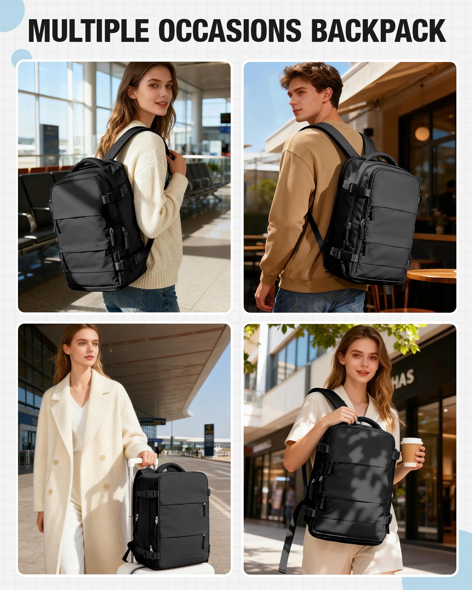 Mochila Viaje Cabina Avion 40x30x20 para Ryanair Impermeable Mujer