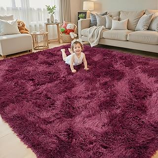 12 Burgundy Bedroom Ideas for Rich Elegant Cozy Depth 26 8x10 Area Rugs for Living Room Bedroom, Large Area Rug Shaggy Carpet Sof...