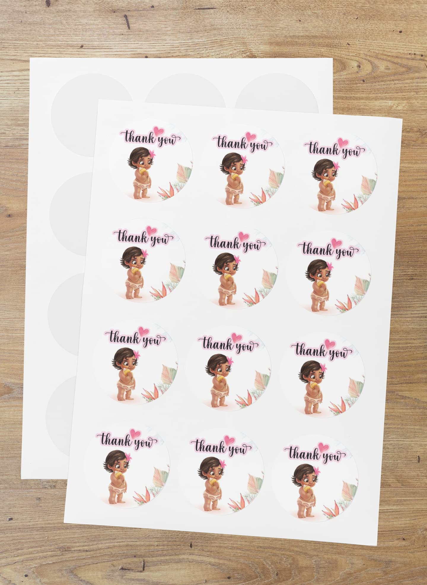 Moana Theme- Thankyou Sticker (6 CM/Sticker/Multicolour/24Pcs)