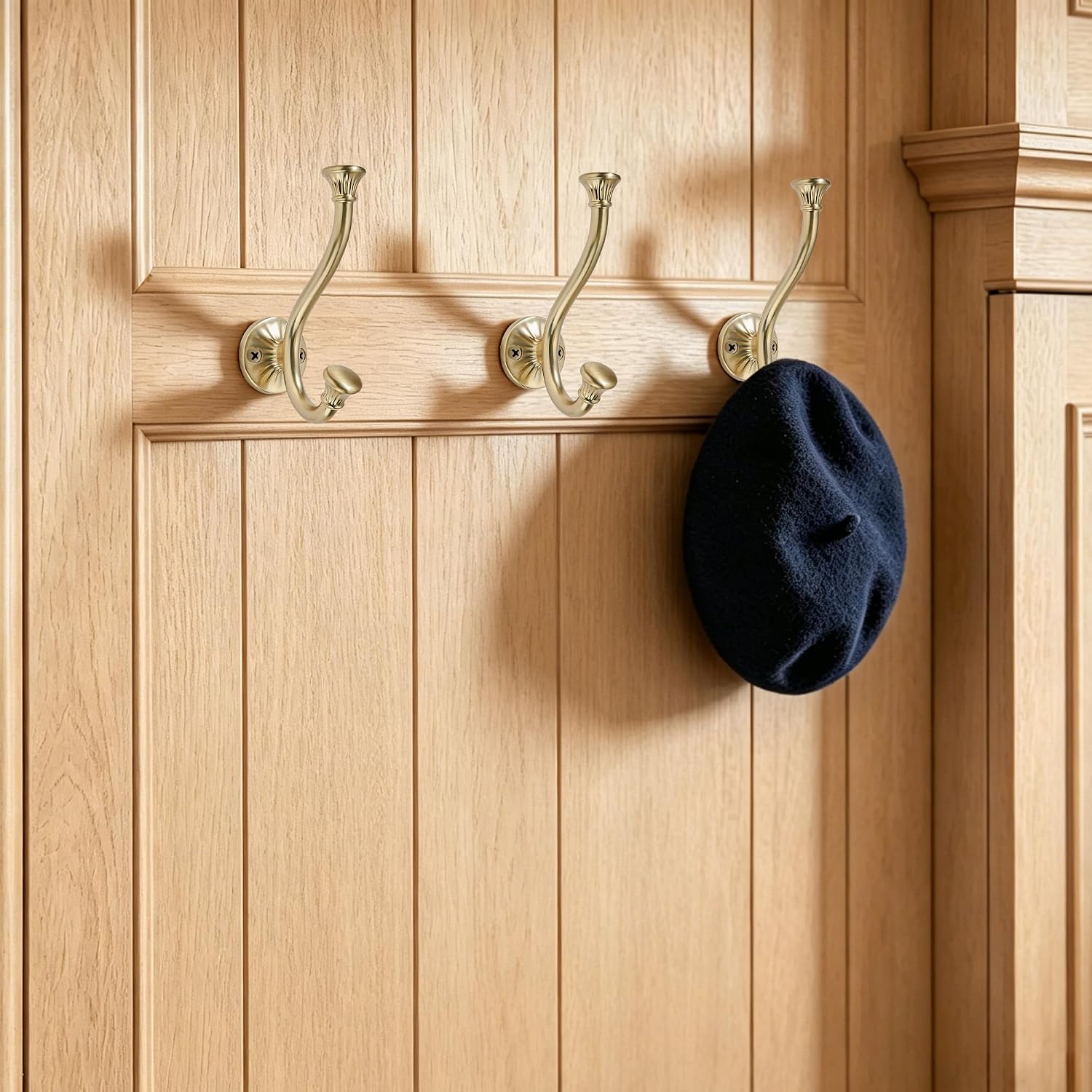 AVICCI 5 Pack Coat Hooks Champagne Bronze Zinc Alloy Heavy Duty Coat Hooks Suitable for Tile, Wood Board, Bathroom, Entrance Hall, Kitchen, Multi-Functional Robe Hooks
