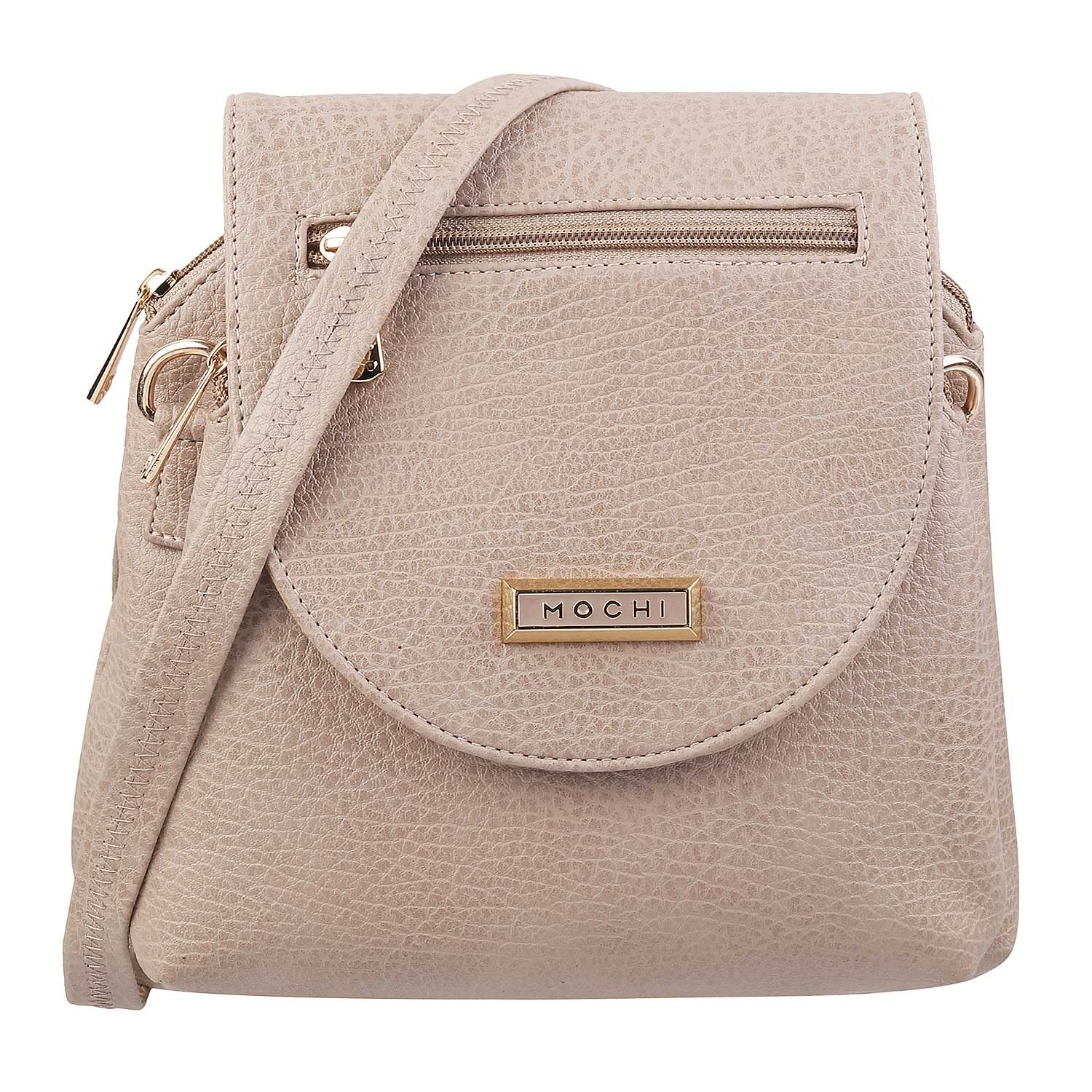 mochi Beige Faux Leather Secure Magnet Snap Casual Sling Bag For Women (66-6674)-picture-22