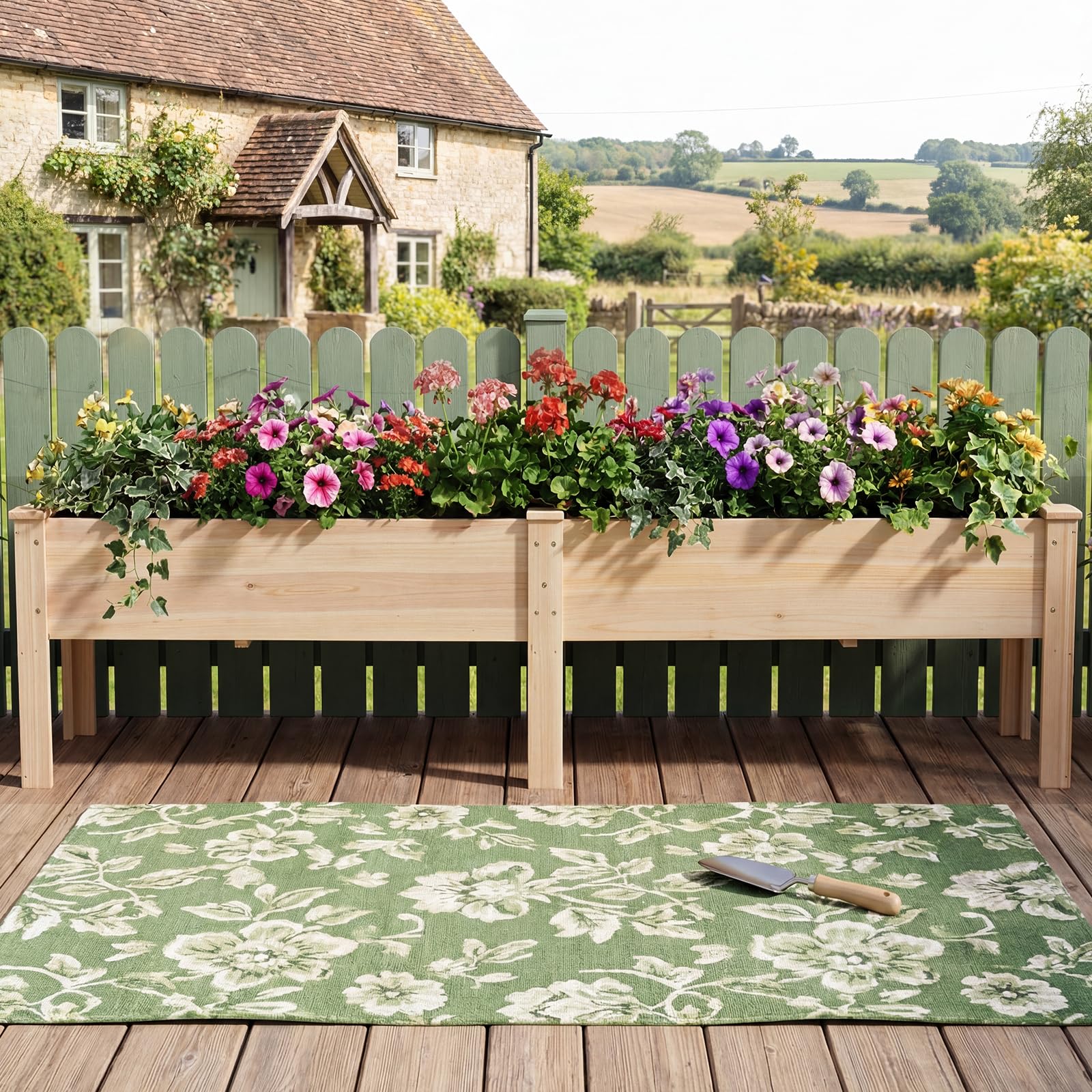 COSTWAY Jardinière avec 2 Zones de Culture, Bac à Fleur Surélevé en Bois de Sapin Plateaux Amovibles Séparation Trou de Drainage, pour Plante Légume Fleur, 240 x 43,5 x 51,5 CM, Naturel