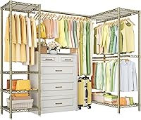 Vista 12 de E10L - Perchero en forma de L para esquina (con barra de suspensión expandible), resistente y independiente para colgar ropa, perchero portátil