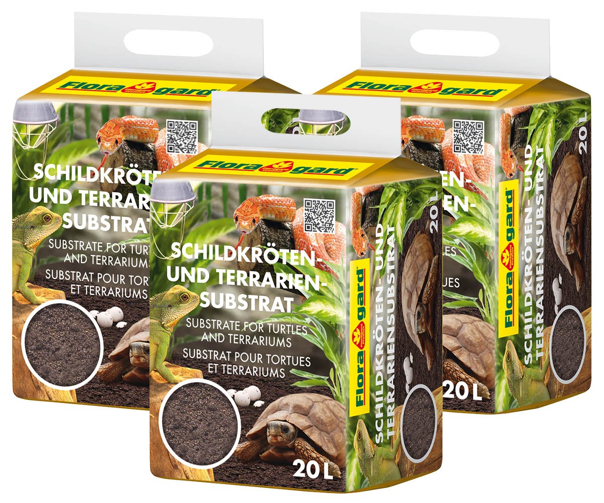 Floragard Schildkrötenerde & Terrariensubstrat 60 L (3×20 L) –staubarm & grabfähiges Substrat für Landschildkröten & andere Reptilien – reguliert Feuchtigkeit & eignet sich für Terrarien & Innengehege