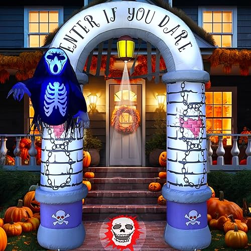 Miniatura 6 de Arco inflable de Halloween de 9.5 pies con parca, decoraciones de patio inflables, decoraciones espeluznantes para fiesta de Halloween, grandes