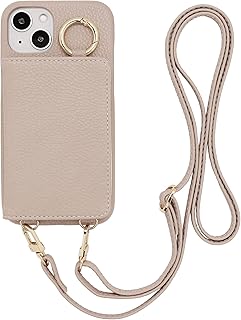 MINTY iPhone14 用 ケース iPhone13 用 ケース 両機種対応 ショルダー ストラップ リング付き フルカバー グレージュ