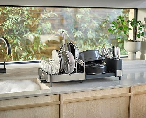 Miniatura 3 de Joseph Joseph Extend Max Steel - Escurridor de platos expansible, con alta capacidad, grande para artículos, cubiertos y portacuchillos, boquilla de