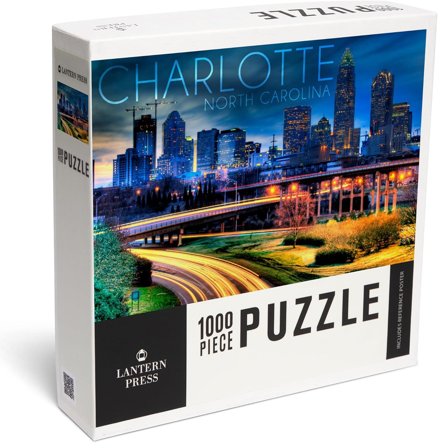 "Lantern Press Charlotte, North Carolina, Skyline at Night, 1000 Piece Jigsaw Puzzle for Adults, Made in USA with Reference Poster"