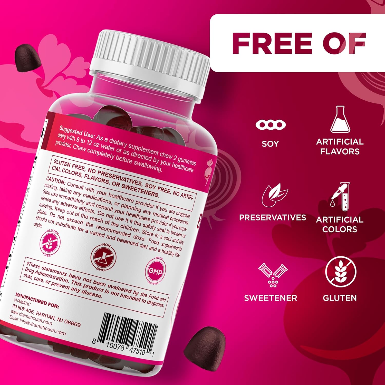 Vitatic Beet Root Gummies with B6, B12, Grape , Pomegranate &