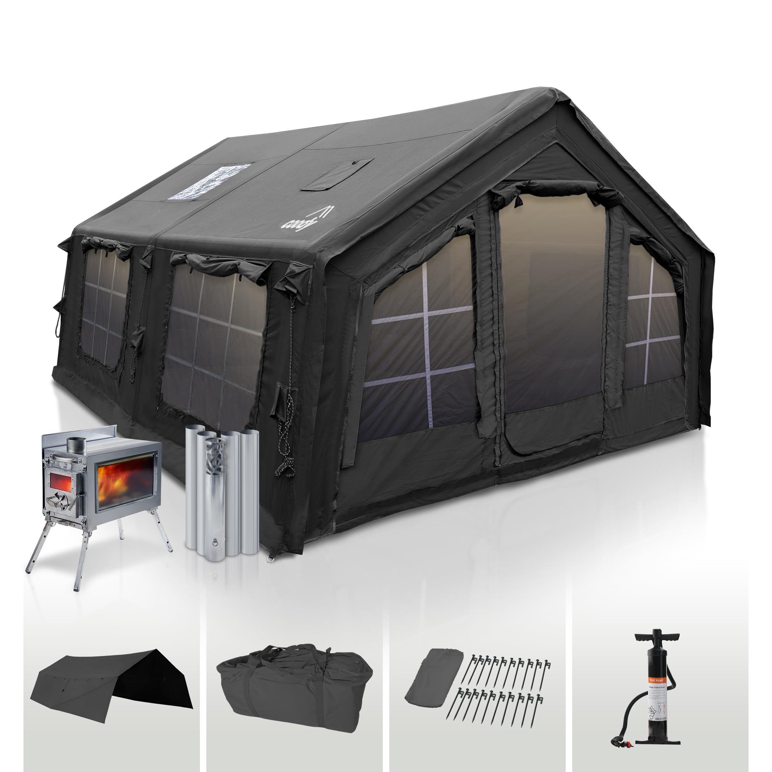 Coody | Rbm Outdoors Koala/Hub/Octopus Inflatable Tents for Camping with Stove Jack, 2/8/10 Person Luxury Canvas Blow Up Tent, 2 Room, Easy Setup Casa de Campaña, Large Inflatable House with Pump