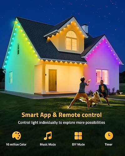 Miniatura 2 de Luces permanentes para exteriores de 111 pies, 72 aleros RGB con control remoto de aplicación, iluminación impermeable IP65 de aleros de eternidad,
