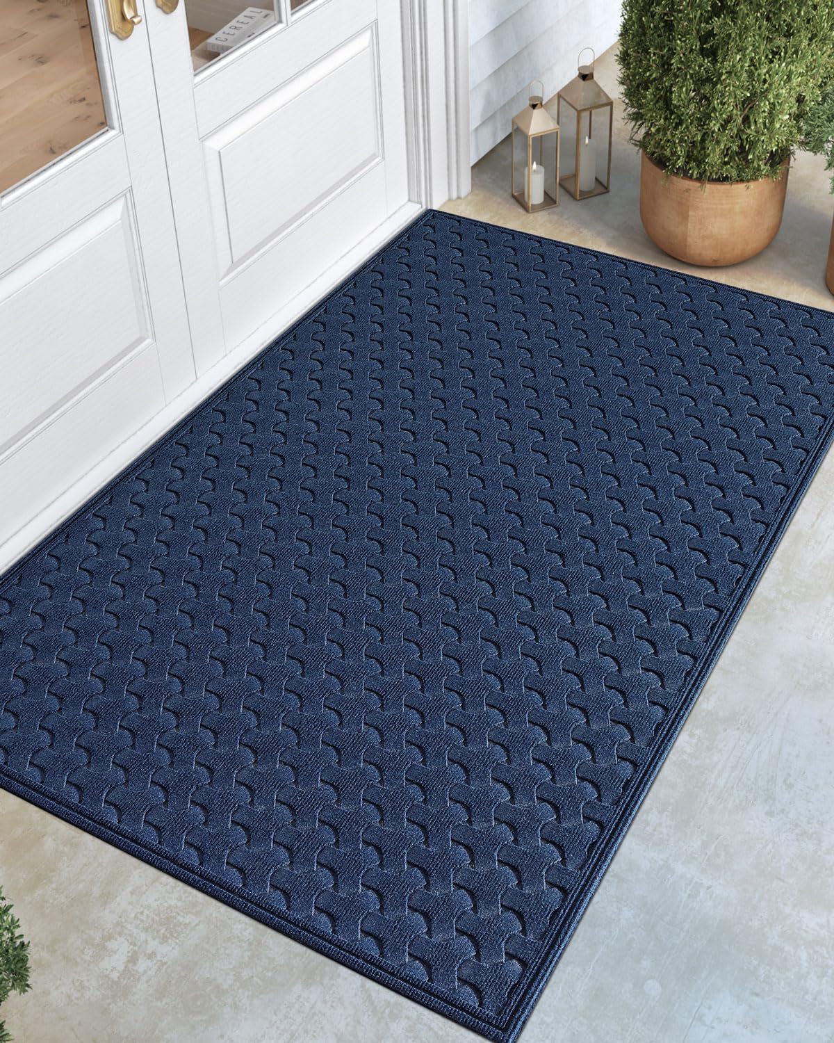 DEXI Front Door Mat Outside Entrance, 3x5 ft Large Non Slip Entry Doormat Dirt Trapper with Rubber Back, Low Profile Ultra Absorbent Welcome Mats for Inside House Home Patio Entryway, Navy Blue
