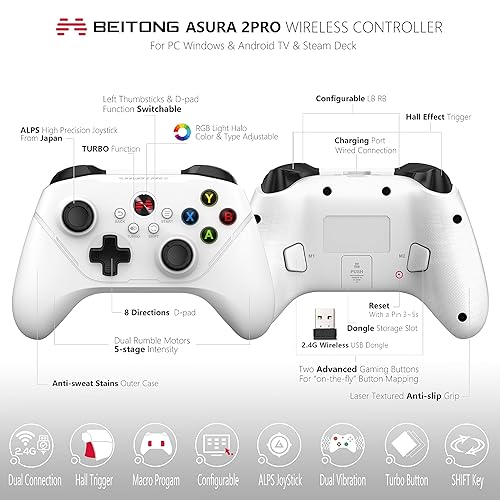 Miniatura 2 de BEITONG Asura 2 Pro Game Wireless Controller - Hall Effect Trigger, ALPS Joystick, Gaming Gamepad for PCSteamAndroid TVTesla, Programmable M Buttons