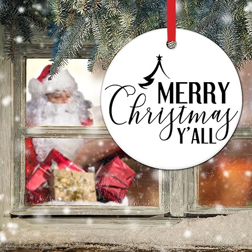 Miniatura 5 de Merry Christmas Y'all Holiday Present Ceramic Xmas Tree Ornament Funny Christmas Quotes Christmas Ornament for Kids Winter Seasons Greeting
