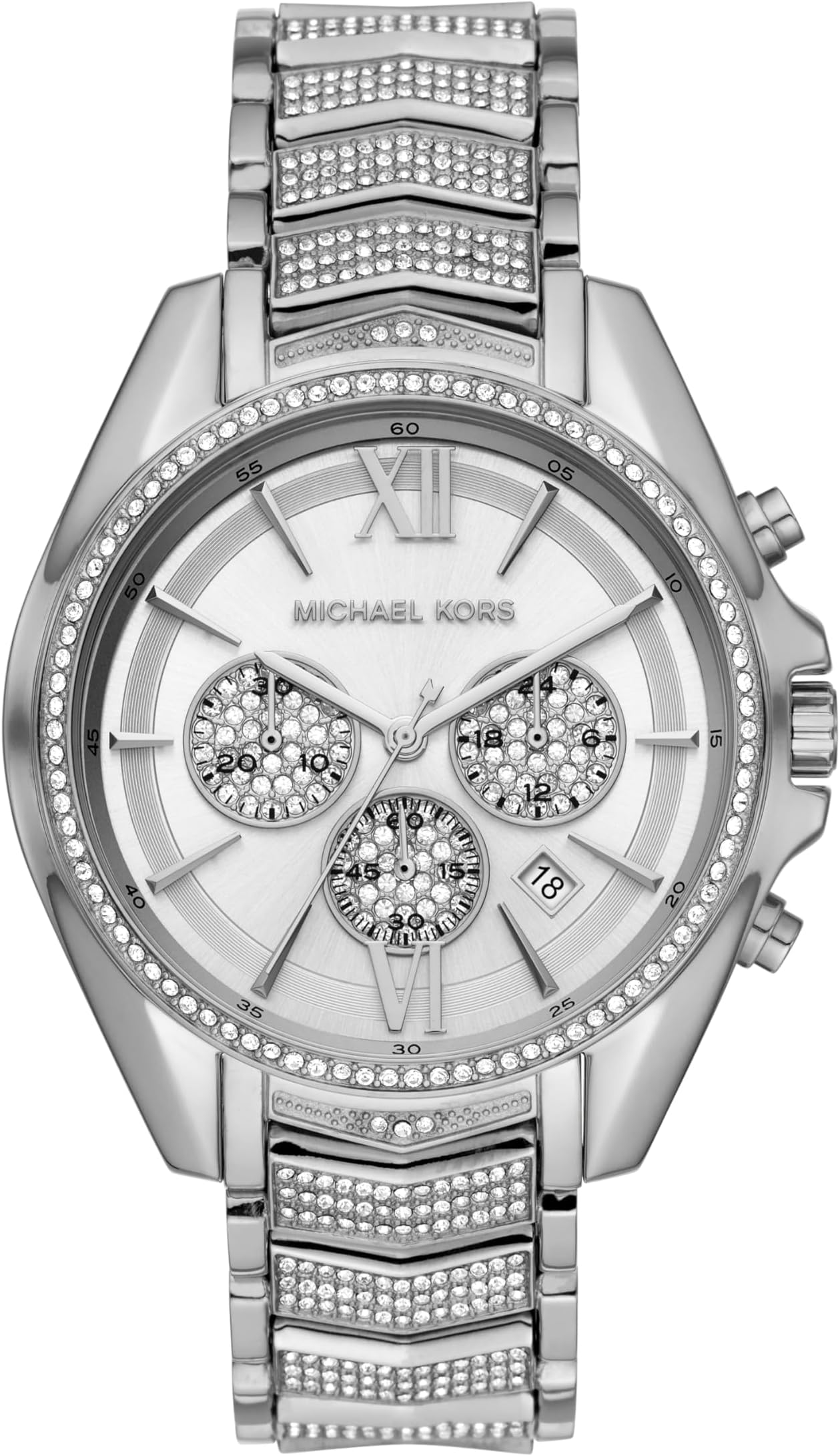 Michael KorsWhitney Stainless Steel Watch with Glitz Accents, Silver Glitz, 44 mm, Chronograph
