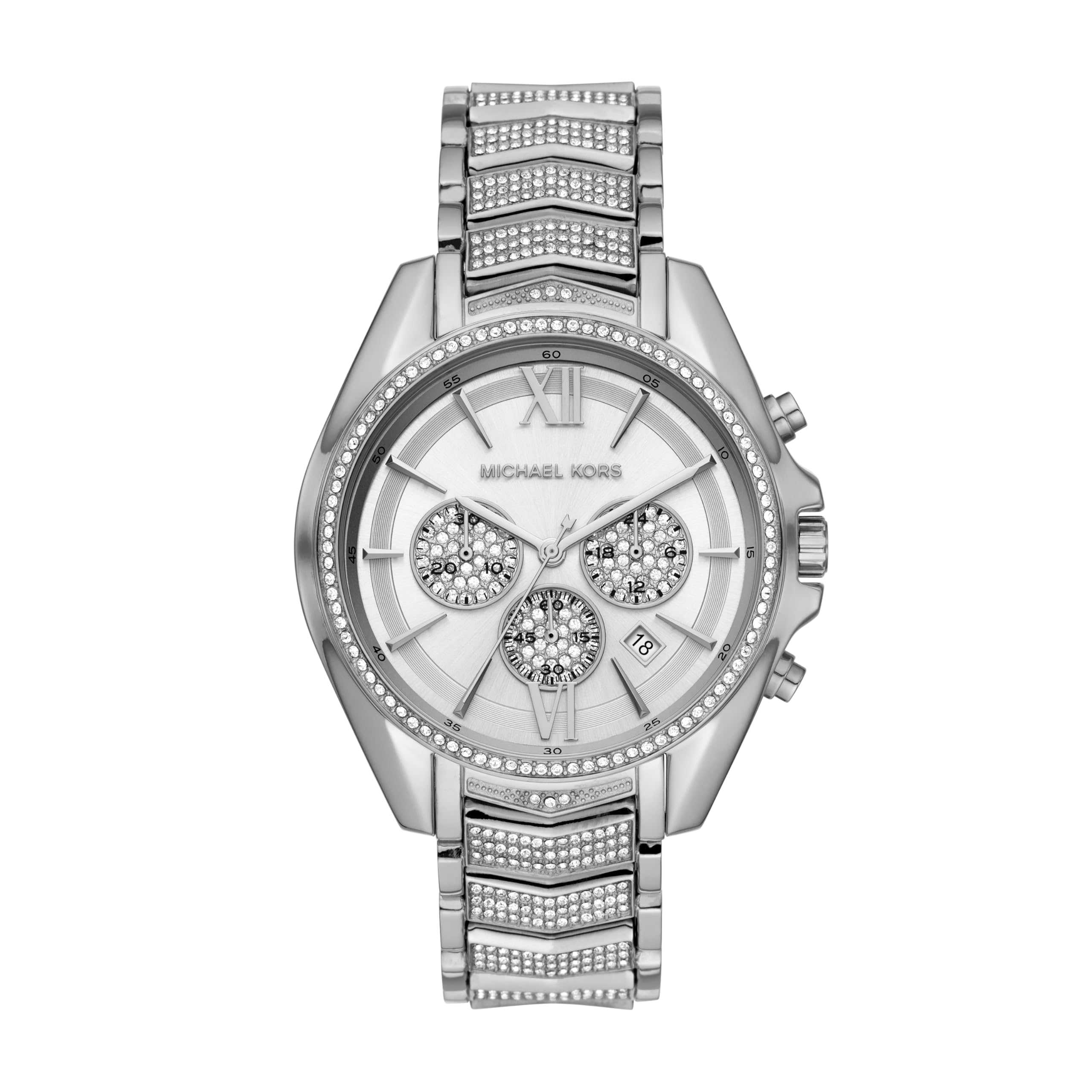 Michael KorsWhitney Stainless Steel Watch with Glitz Accents, Silver Glitz, 44 mm, Chronograph