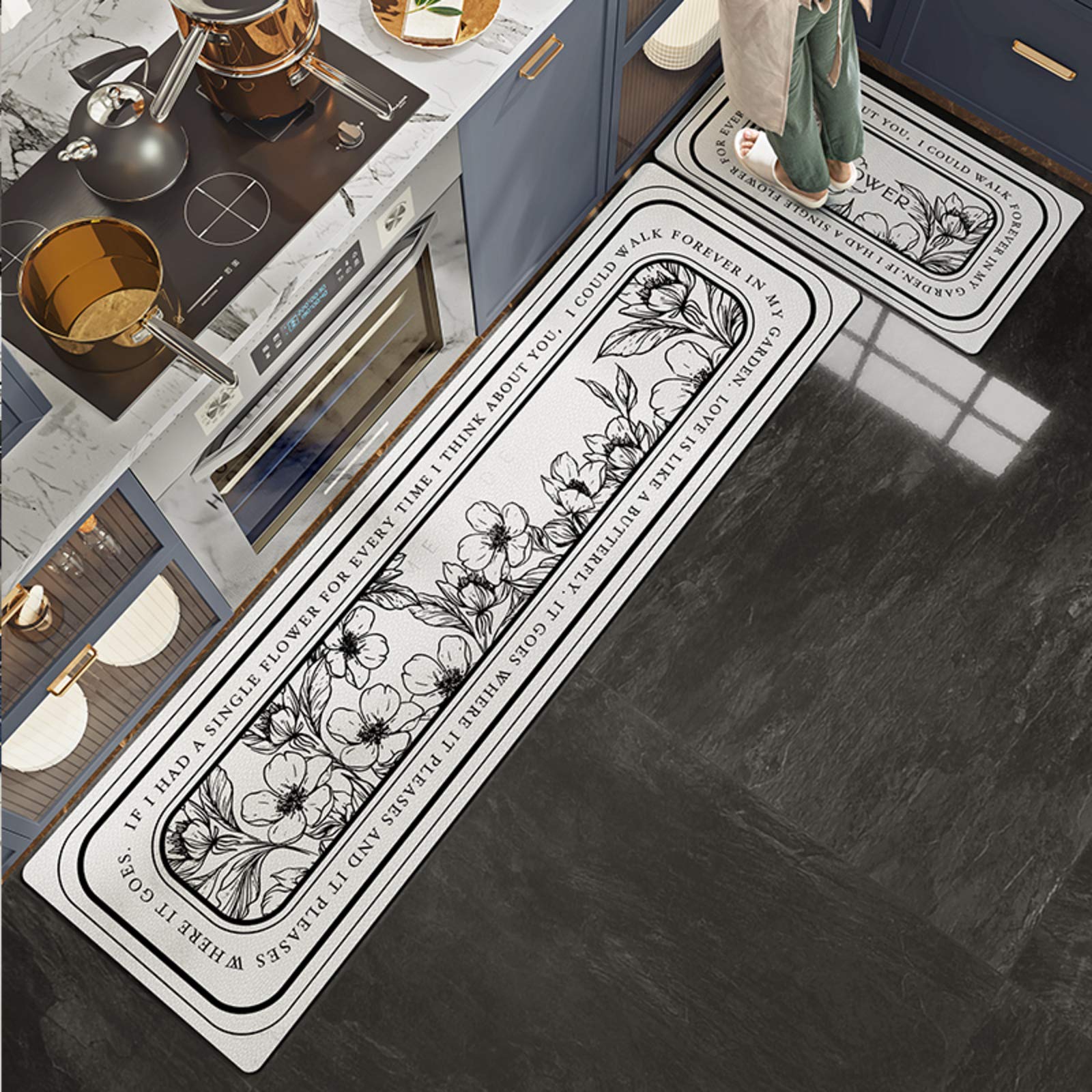 Creative Kitchen Mat,Comfort Non-slip Oil Proof Kitchen Mat For Floor,Waterproof Long Floor Mat Runner Rug For In Front Of Sink-G 45x75+45x120cm(18 * 30+18 * 47inch)