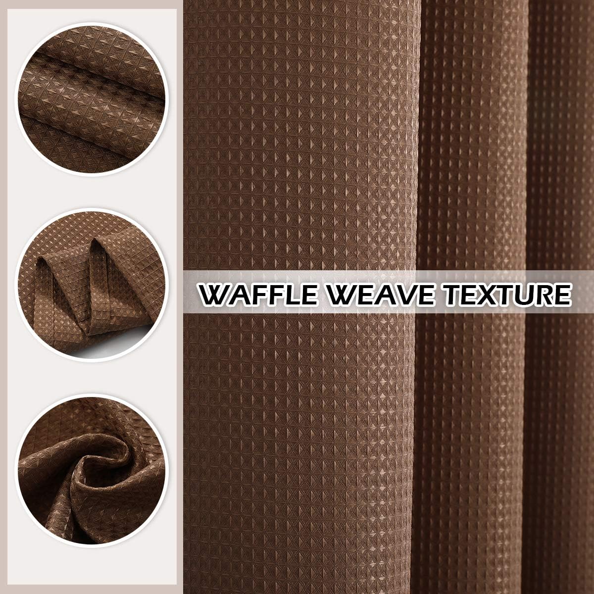 SPXTEX Brown Waffle Waterproof Shower Curtains - 96" L x 72" W, Farmhouse Modern Rectangle Textured Bathroom Shower Curtains with Hooks
