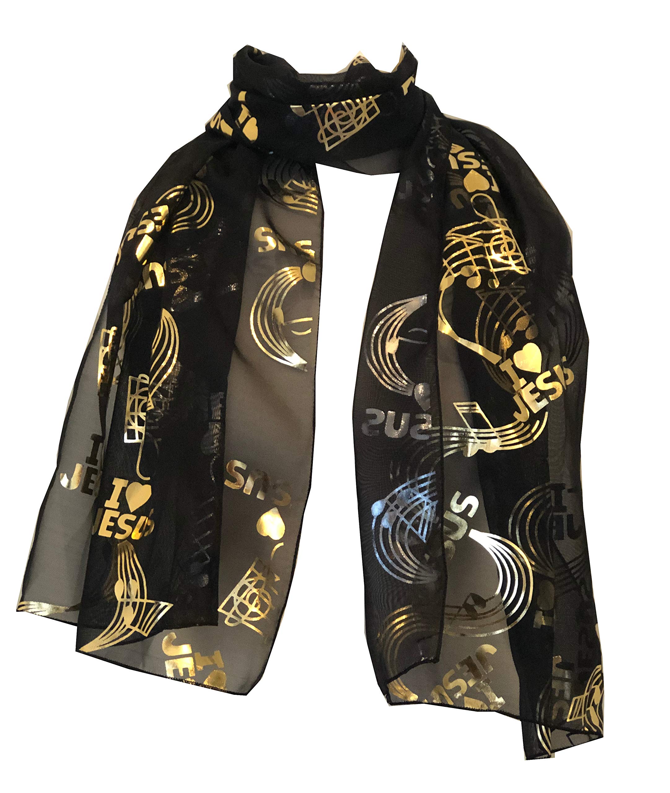 Pamper Yourself Now I love Jesus/Praise the Lord Theme scarf thin pretty scarf great for any outfit. Great for church and choir groups. (Black)