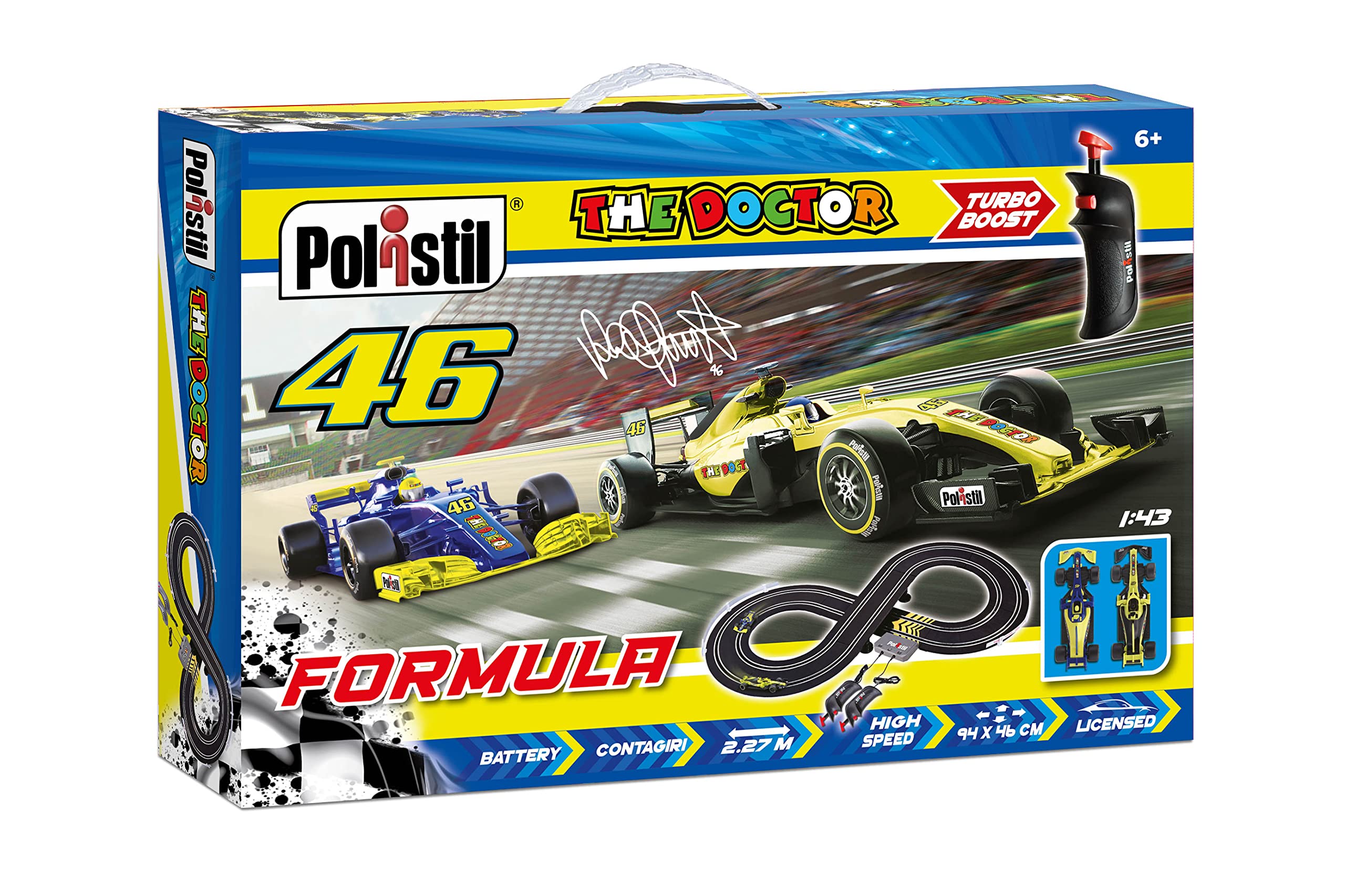 BO VR46 Formula Racing Track, 1:43 Scale, Battery Track with Official VR46 Licensed - Turbo Controller, USB Charger Included, 920799.004, Multicolor