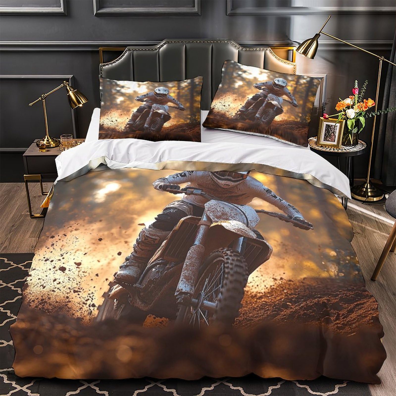 MMDASBVPE Motocross Rider Comforter Cover 3D Design Printed All Season 3 Piece Bedding Set Zipper Quilt Cover Ultra Soft Breathable for Kids Teens Adults Women Youth Teenagers Super king（260x220cm）