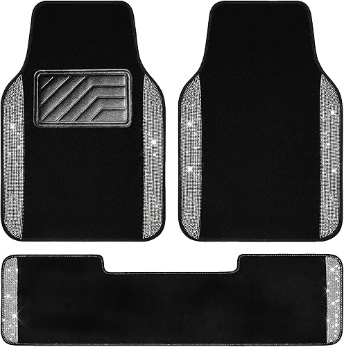 CAR PASS - Tapetes para automóvil con diamantes de imitación y almohadilla para el talón, antideslizantes, de cloruro de polivinilo, impermeables,