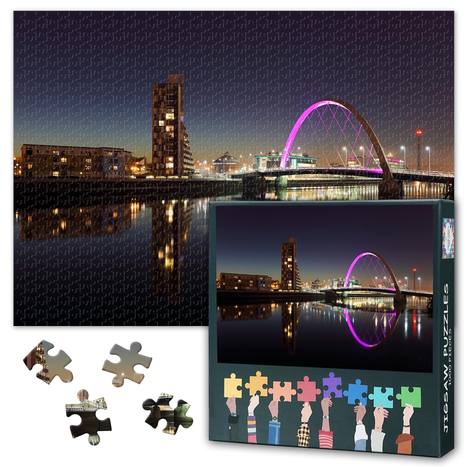 Glasgow Scotland Night Skyline Jigsaw Puzzle 1000 Pieces for Adults Cityscape Downtown Puzzle Charming Scottish Urban Landscape Wall Art Home Decor Challenge 27.5x19.7 Inch — image 1