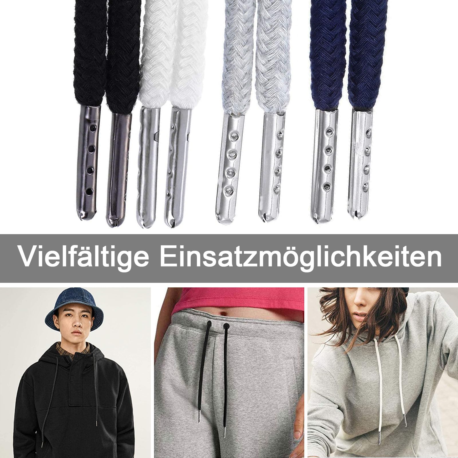 8 Stück Ersatz Kordeln Für Jogginghosen - Baumwolle 130 Cm - Weiß, Grau, Schwarz, Dunkelblau