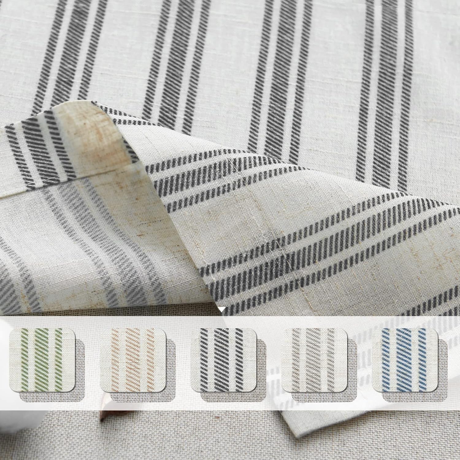 jinchan Striped Linen Valance Curtain Blackout Double Layer Valance for Windows 18 Inch Striped Print Farmhouse Rustic Window Treatment for Kitchen Living Room Bedroom 1 Panel Black on Beige