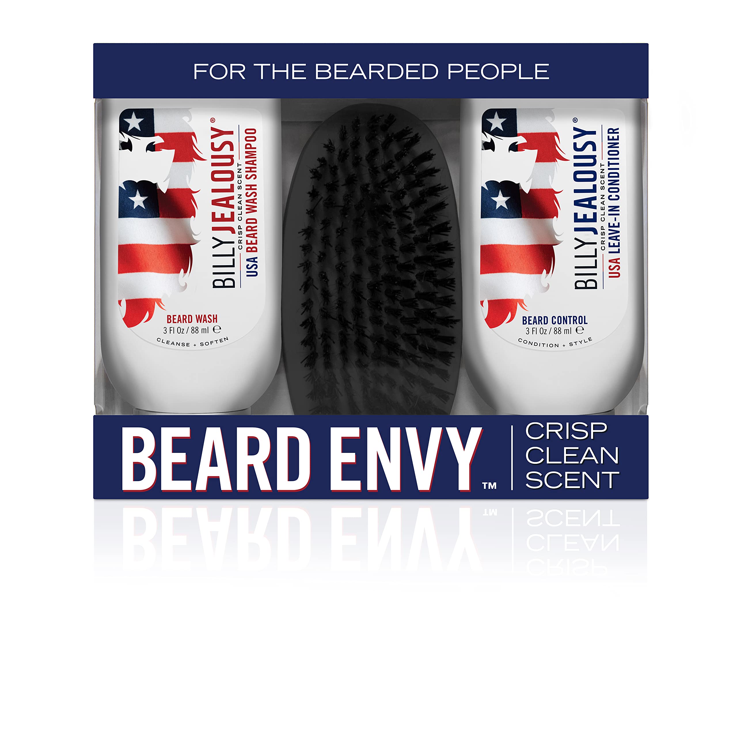 Billy Jealousy Beard Envy Facial Hair Refining Kit with Beard Wash Facial Hair Control and Boar Bristle Brush for Clean, Hydrated, Soft, Tamed Unruly Mane