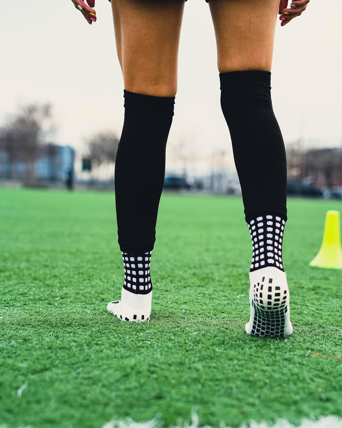 Grip Socks Soccer with Leg Sleeves | Anti-Slip Performance Socks for Men & Women | Dual Pack with Shin Guard Sleeves