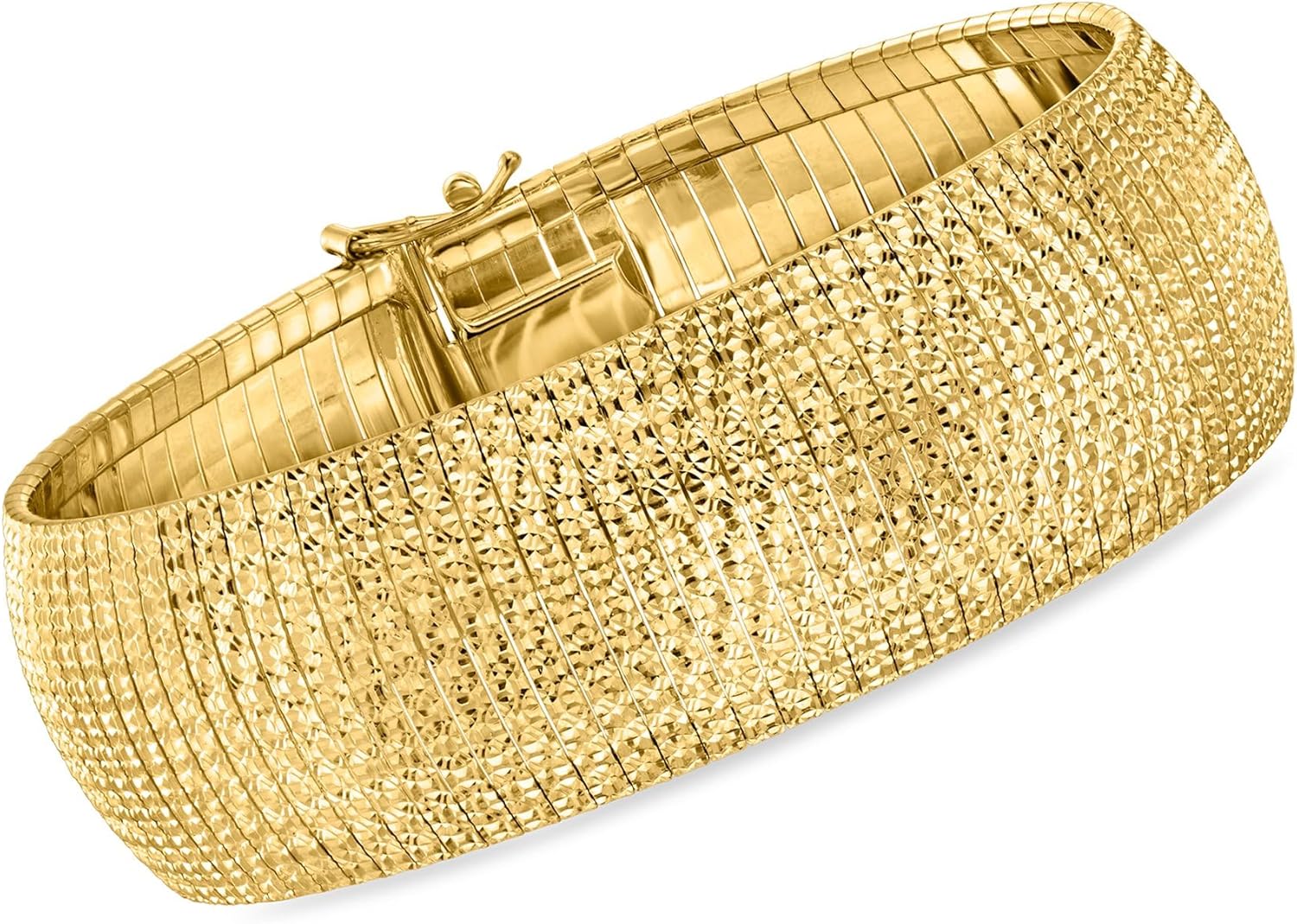 Ross-Simons Italian 18kt Gold Over Sterling Textured and Polished Omega Bracelet