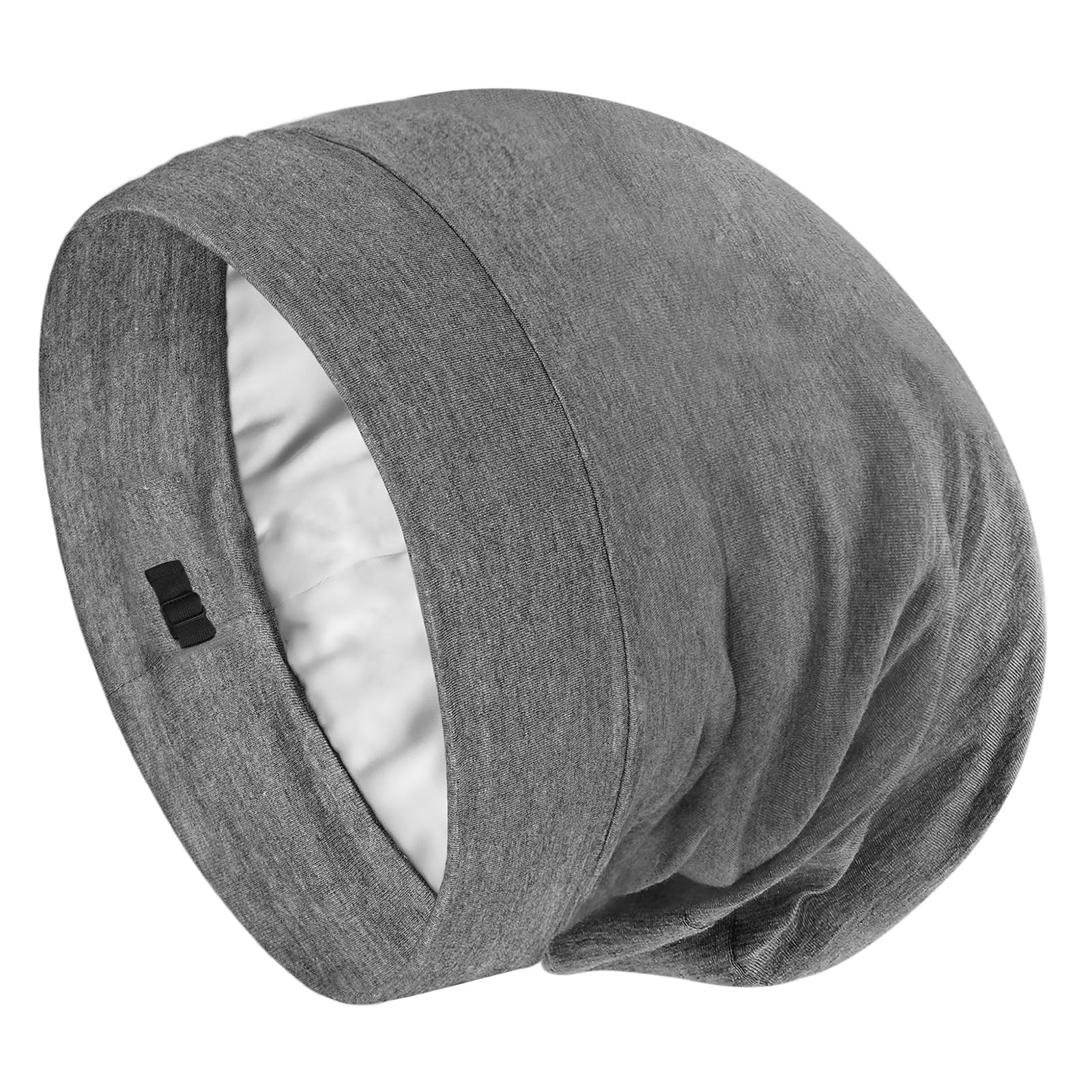 SOLZEK Organic Silk Bonnet for Sleeping Women Modal Shell Hidden Adjustable Strap Easy to Use Soft Head Wrap for Curly Hair Comfy Anti Frizz Night Cap (Light Grey)