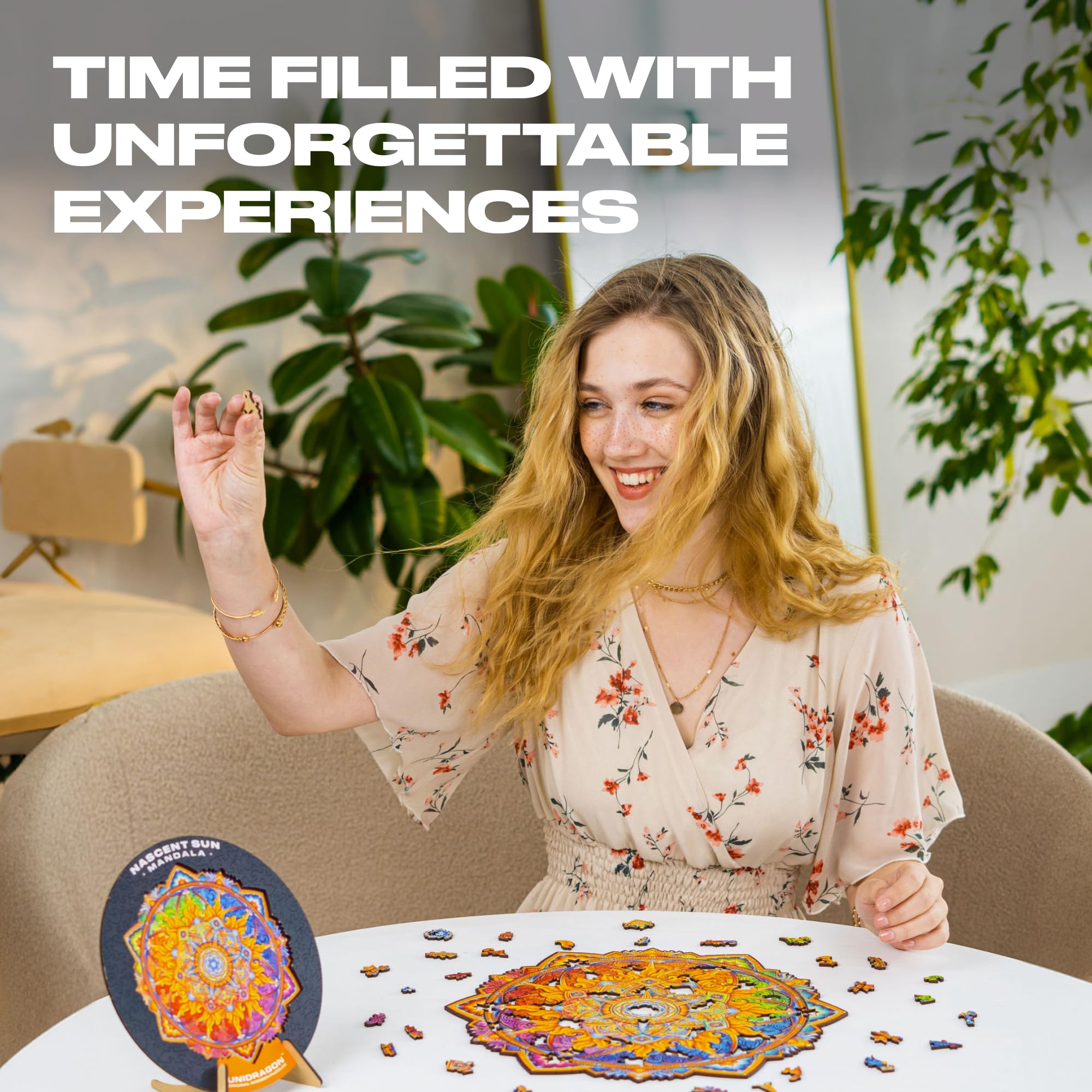 UNIDRAGON Mandala Nascent Sun Wooden Jigsaw Puzzle for Adults - 350 Unique Shaped Pieces - King Size 33 x 33 cm