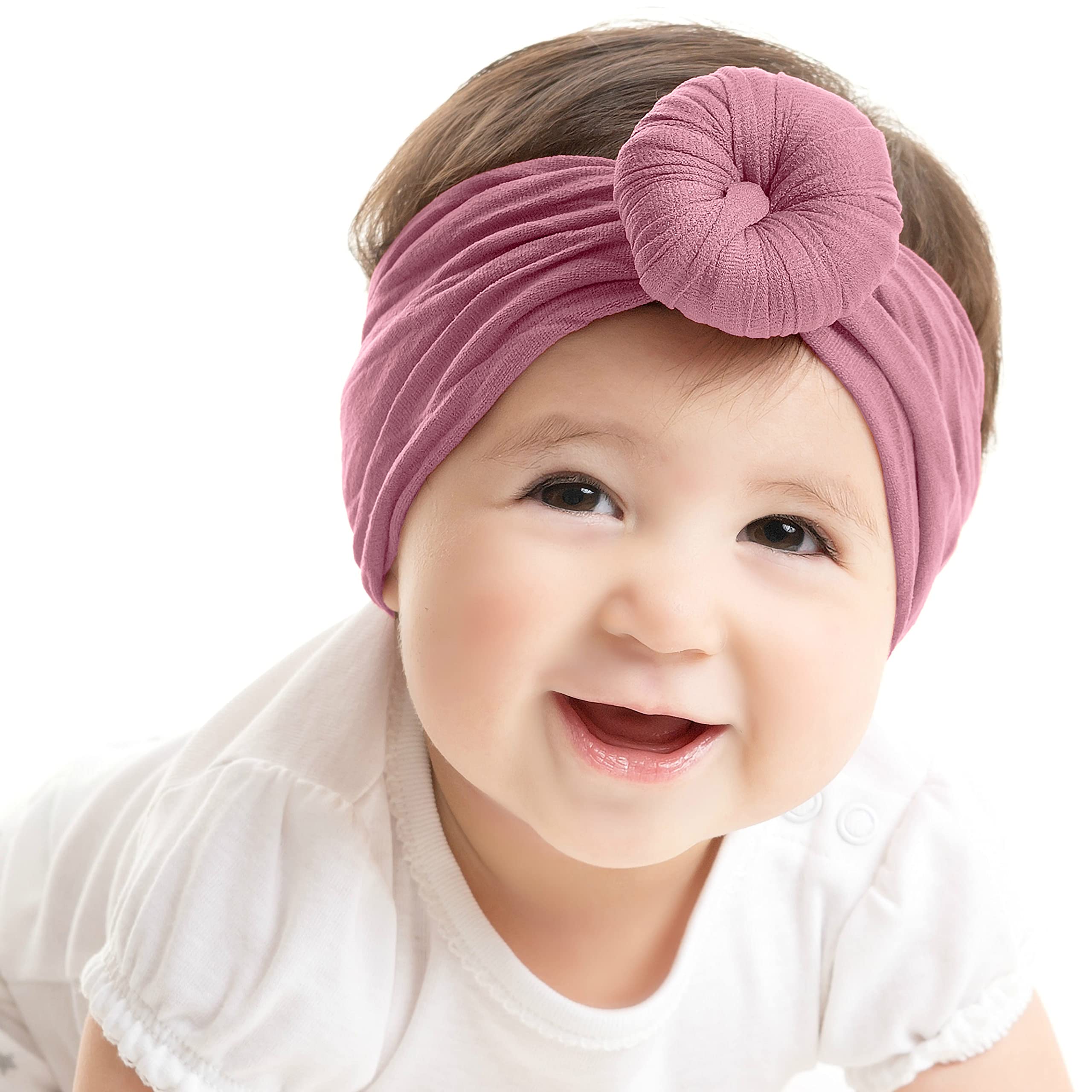 SYGA Baby Headbands Soft Cotton Strechable Turban Hairbands For Newborn Infant Toddlers Kids 0-3 Years (Taro Purple)-image-35