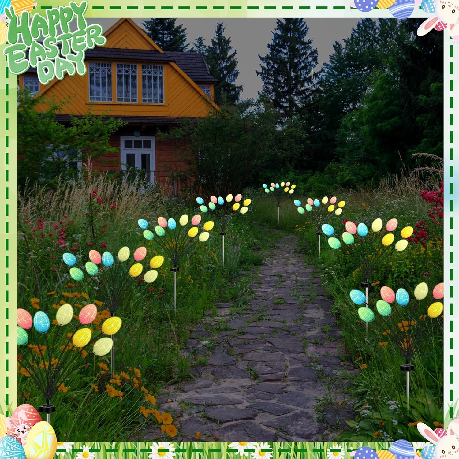 Baquler 6 Pack 60 LED Easter Eggs Solar Lights Outdoor Waterproof Solar Firefly Outdoor Easter Lights with Stake for Yard Garden Path Lawn Party Patio Pathway Decorations