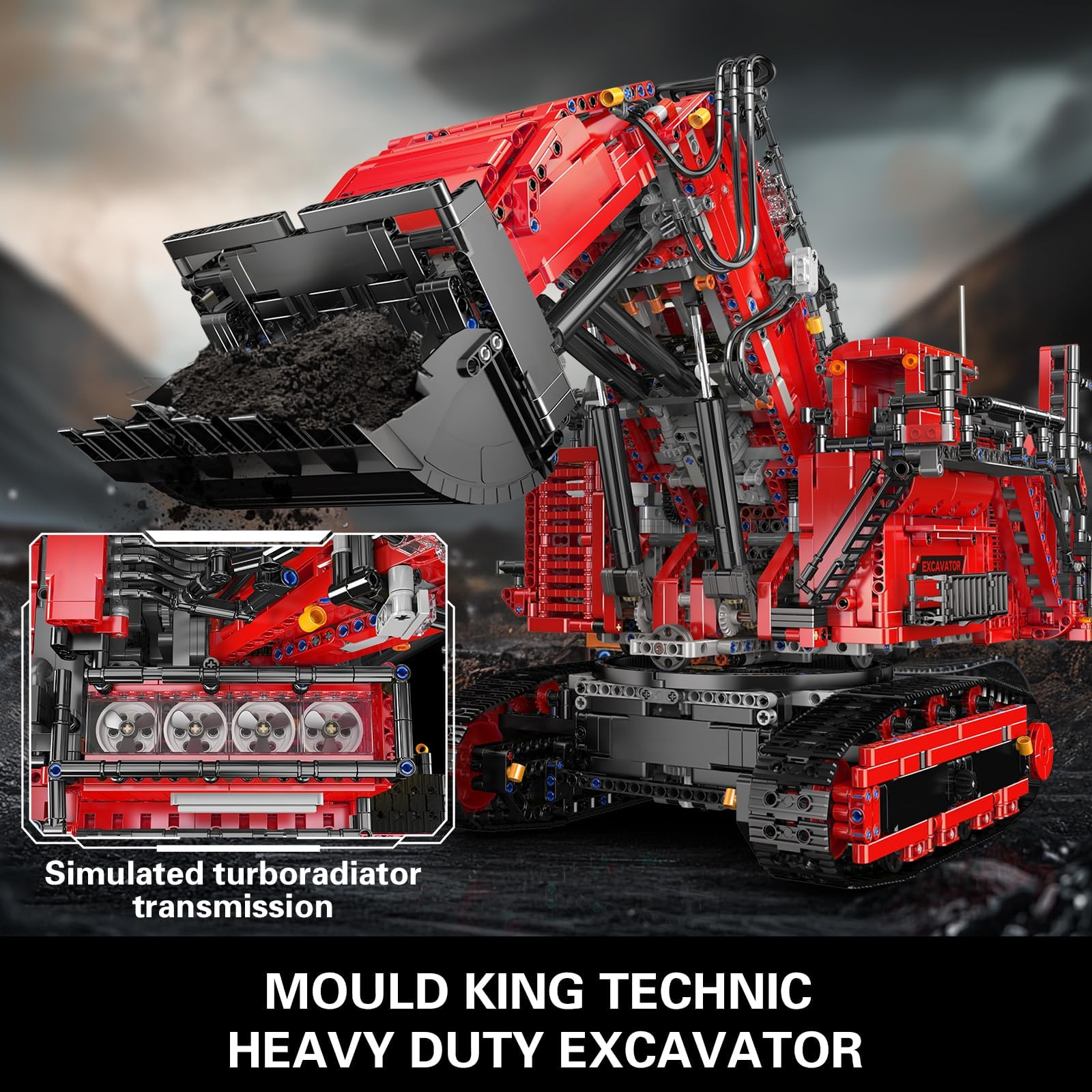 Mould King 17071 MOC Technik Ferngesteuert Bagger für RH400 Raupenbagger, Technologie Control+Excavator LKW-Modell Klemmbausteine BAUS RC Fahrzeug Klemmbausteine Bausatz （4767 Teile）