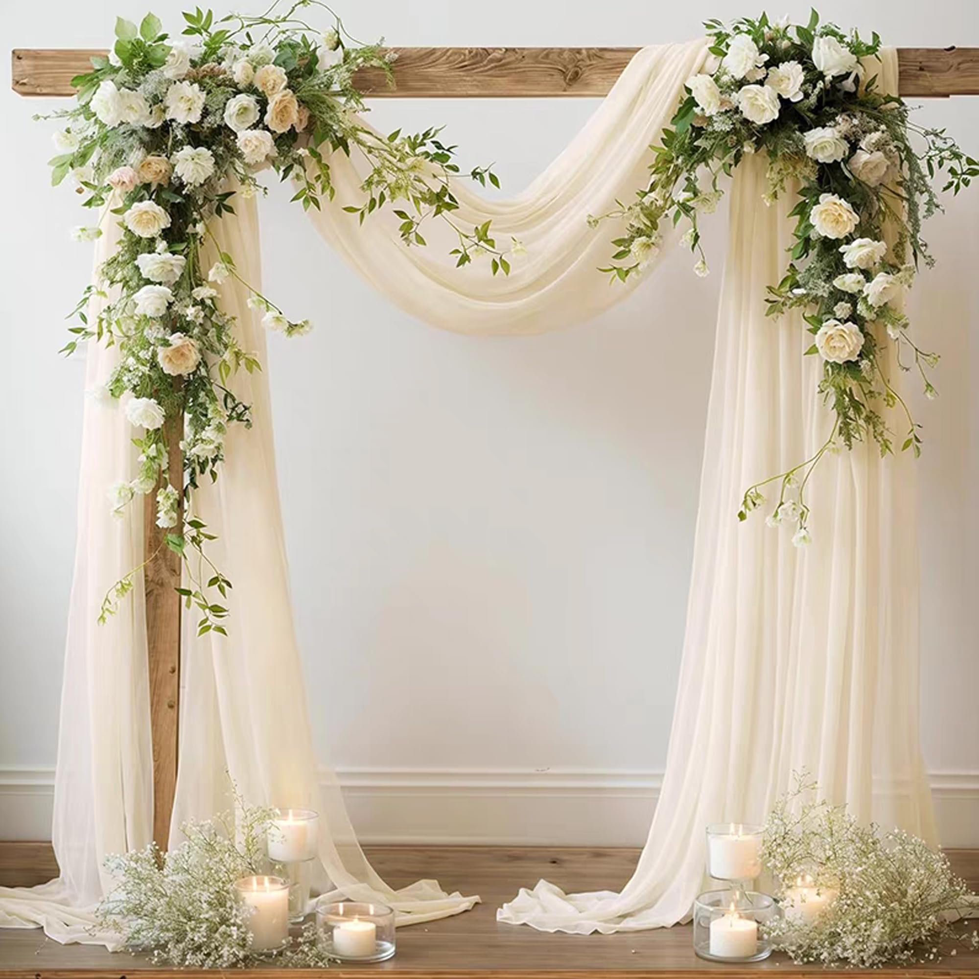 Tissu drapé en tulle ivoire pour arche de mariage 76,2 x 7,6 m | Draperie en tissu drapé pour arche de mariage, décoration de cérémonie, plafond, tonnelle