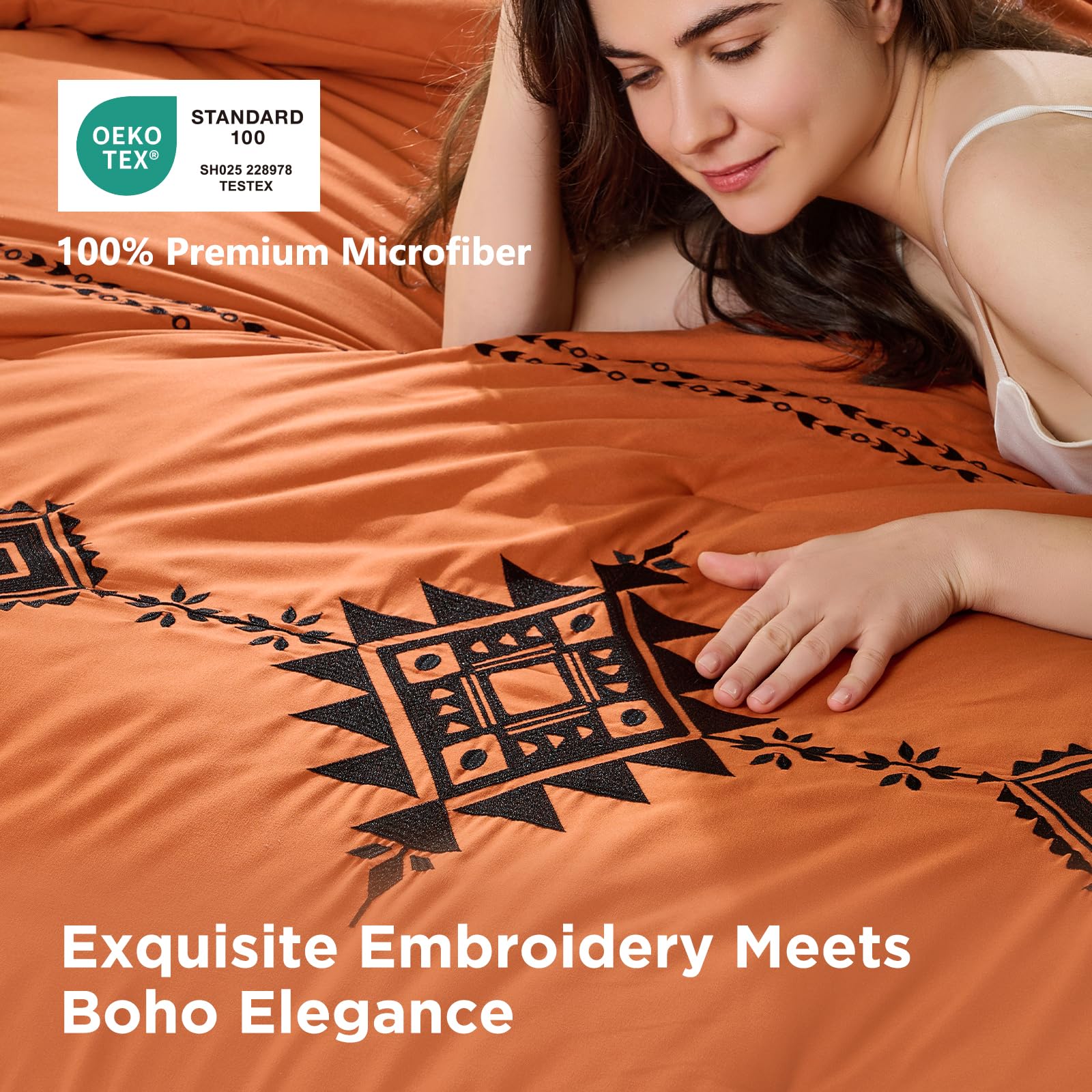 Boho Embroidered Comforter Set - Fall Pumpkin -2