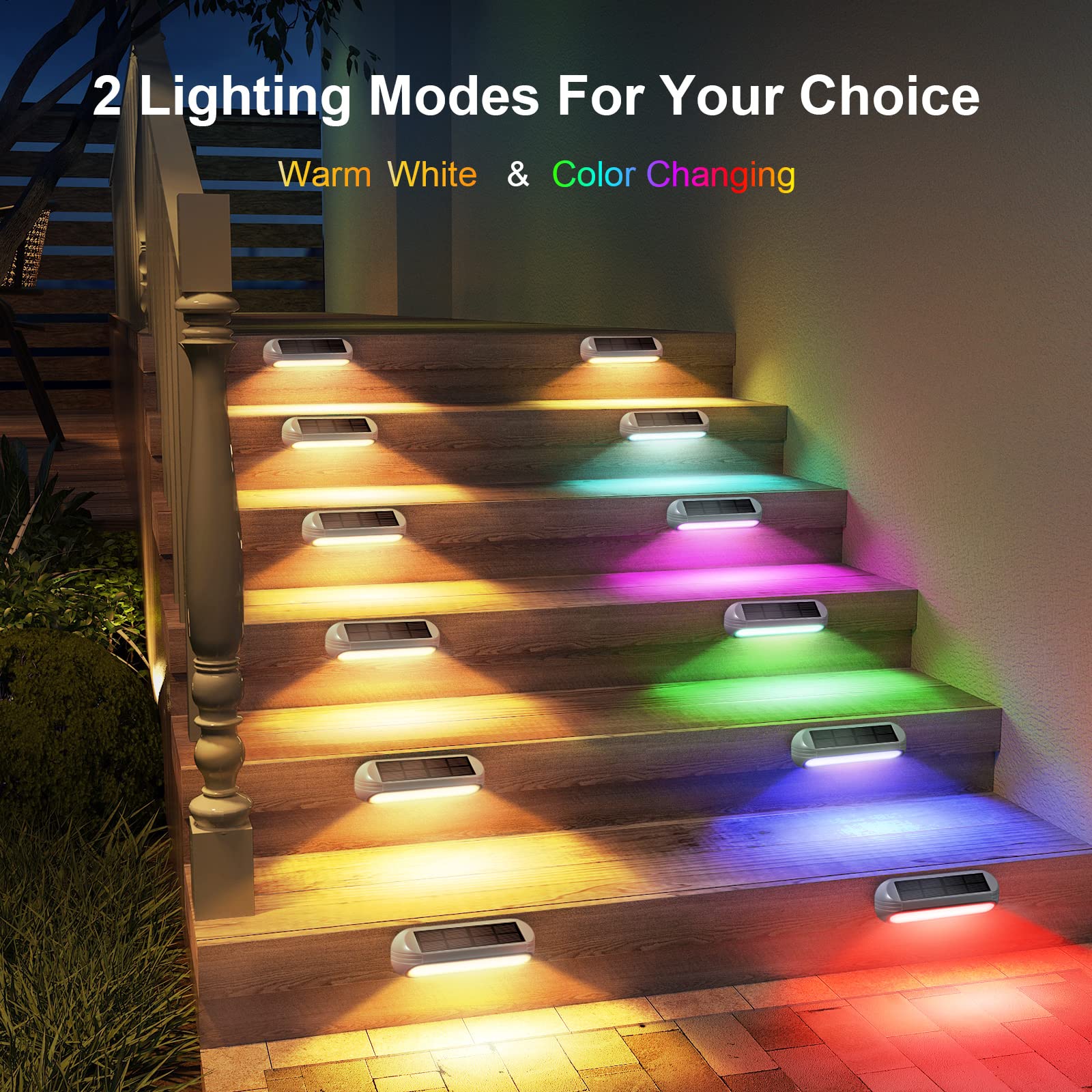 WdtPro Solar Fence Lights Outdoor Waterproof, 4 Pack Bright Solar Deck Lights with Warm White & RGB Modes, LED Solar Step Lights Outdoor for Stairs, Steps, Deck, Fence, Pool, Patio