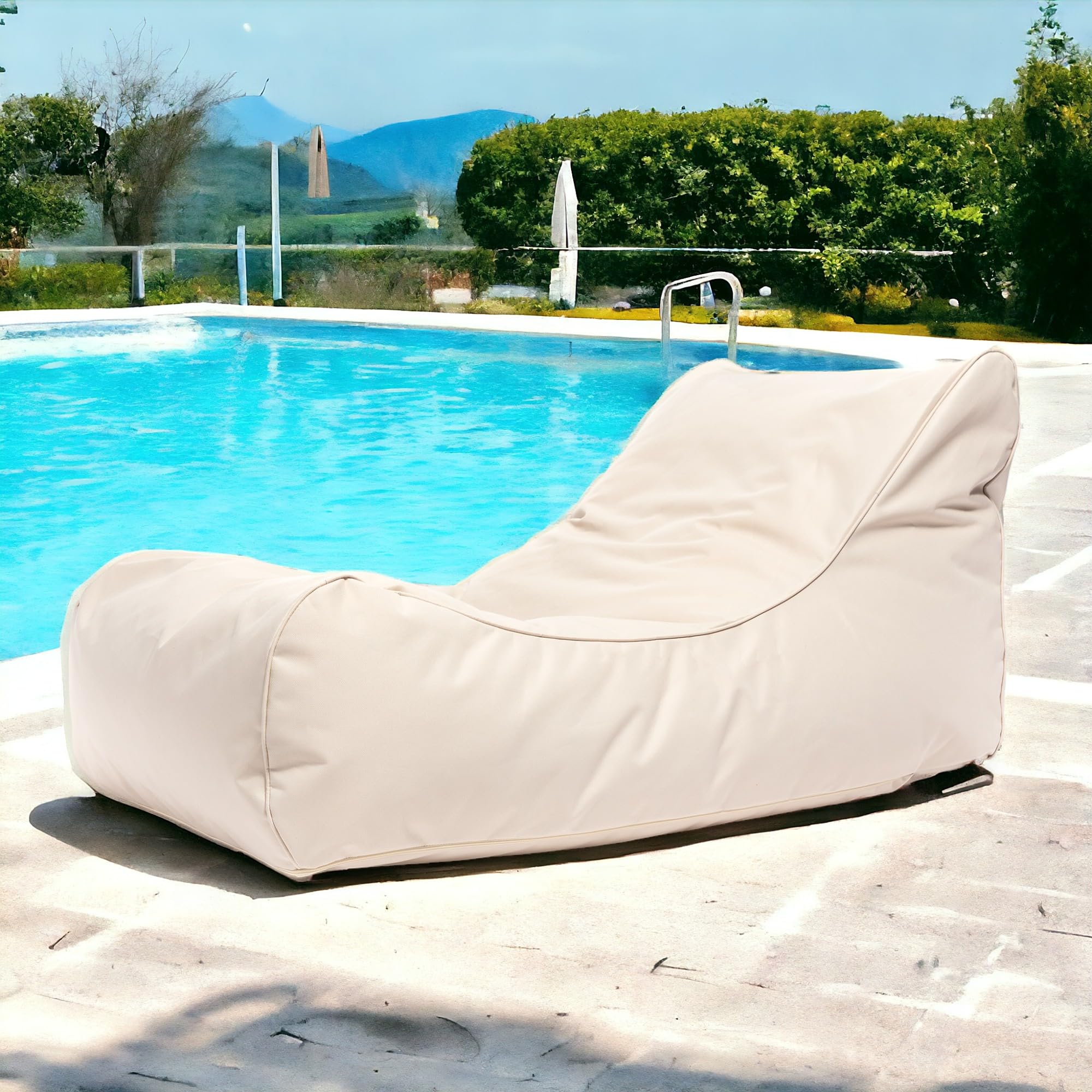 Ecopuf - Master Polyester Divano Pouf da esterno Chaise Longue - Pouf Poltrona con custodia e maniglia - Poltrona Relax da salotto - 115x65x60cm, Panna Nc18