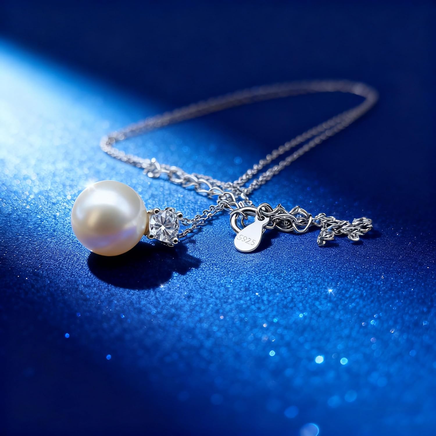 Pearl Necklaces for Women Dainty 925 Silver Cubic Zirconia Necklace Pearl Choker 10/12 MM Single White Pearl Wedding Jewelry - Image 5