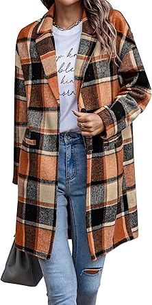 PRETTYGARDEN Women Plaid Shacket Jacket Trendy Fall Casual Button Wool Blend Tartan Trench Coat Winter Clothing with Pockets
