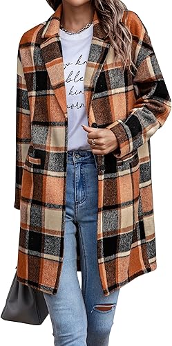 PRETTYGARDEN Women Plaid Shacket Jacket Trendy Fall Casual Button Wool Blend Tartan Trench Coat Winter Clothing with Pockets