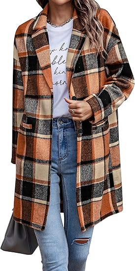 PRETTYGARDEN Women Plaid Shacket Jacket Trendy Fall Casual Button Wool Blend Tartan Trench Coat Winter Clothing with Pockets